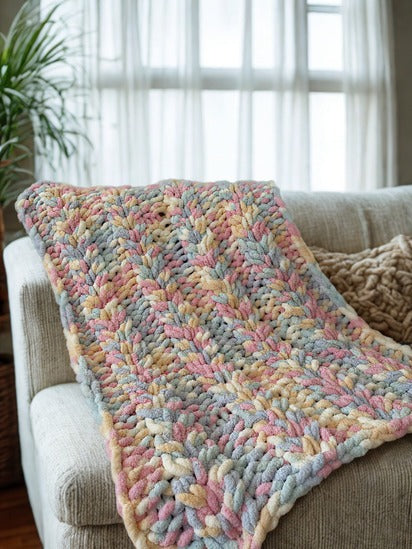 Throw blanket - Flower Cable Pink Rainbow