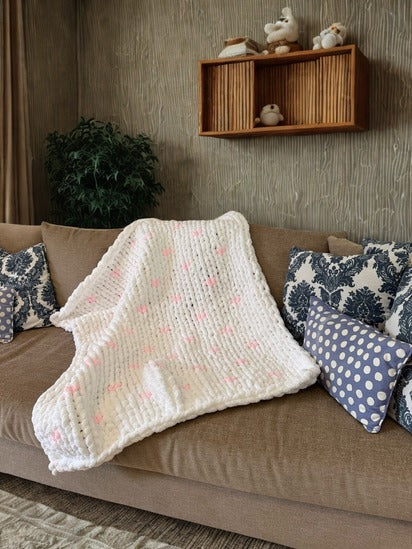 Throw blanket - White Pink Hearts